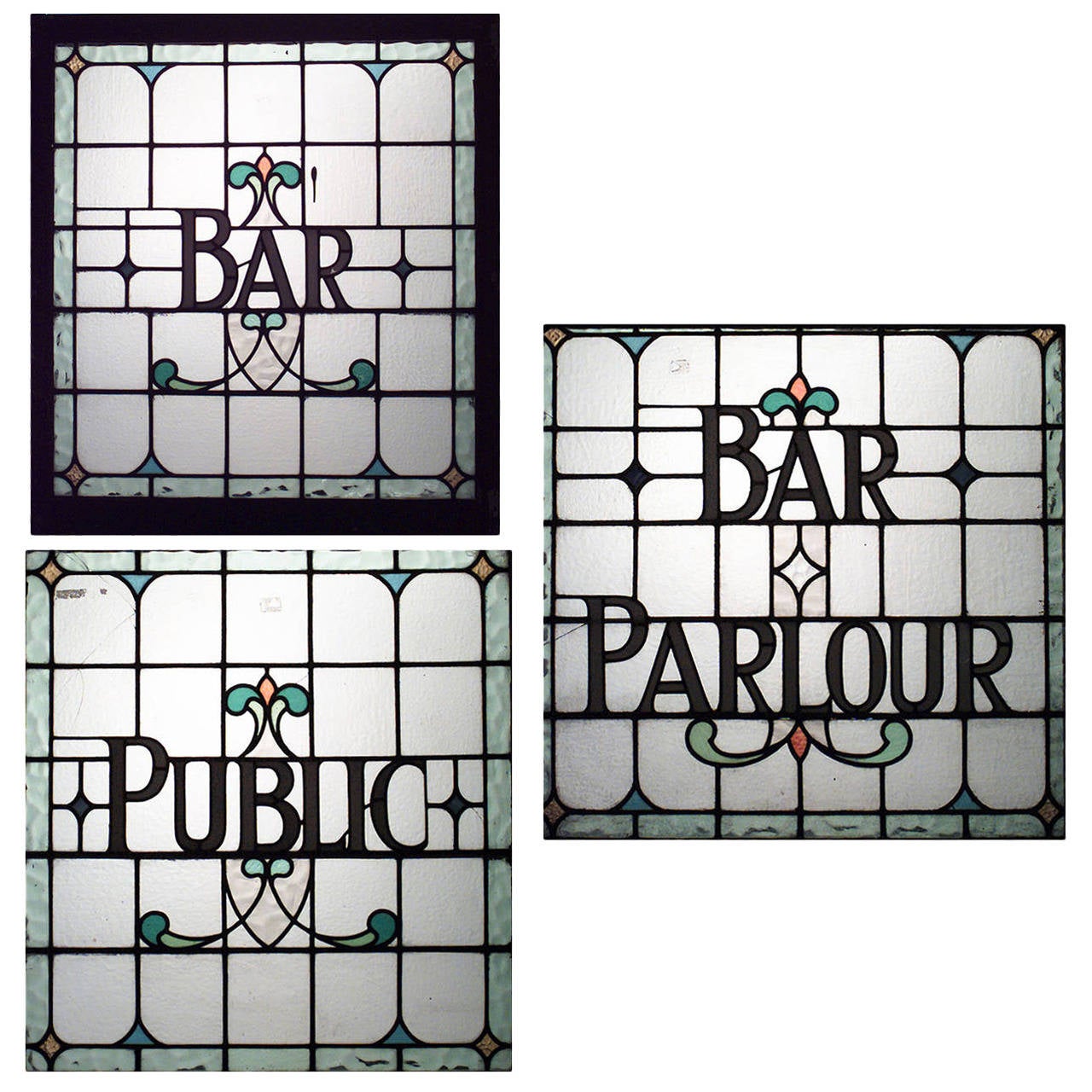 Three English, Victorian Leaded Glass Pub Signs For Sale at 1stdibs