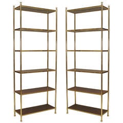 Two Modern American, Brass-Trimmed Mahogany Etageres by Carole Gratale