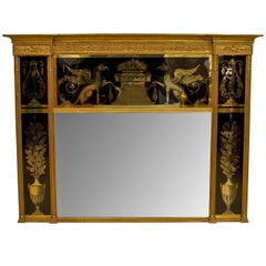 Antique Italian Neoclassic Gilt Wall Mirror with Reverse Glass Panels