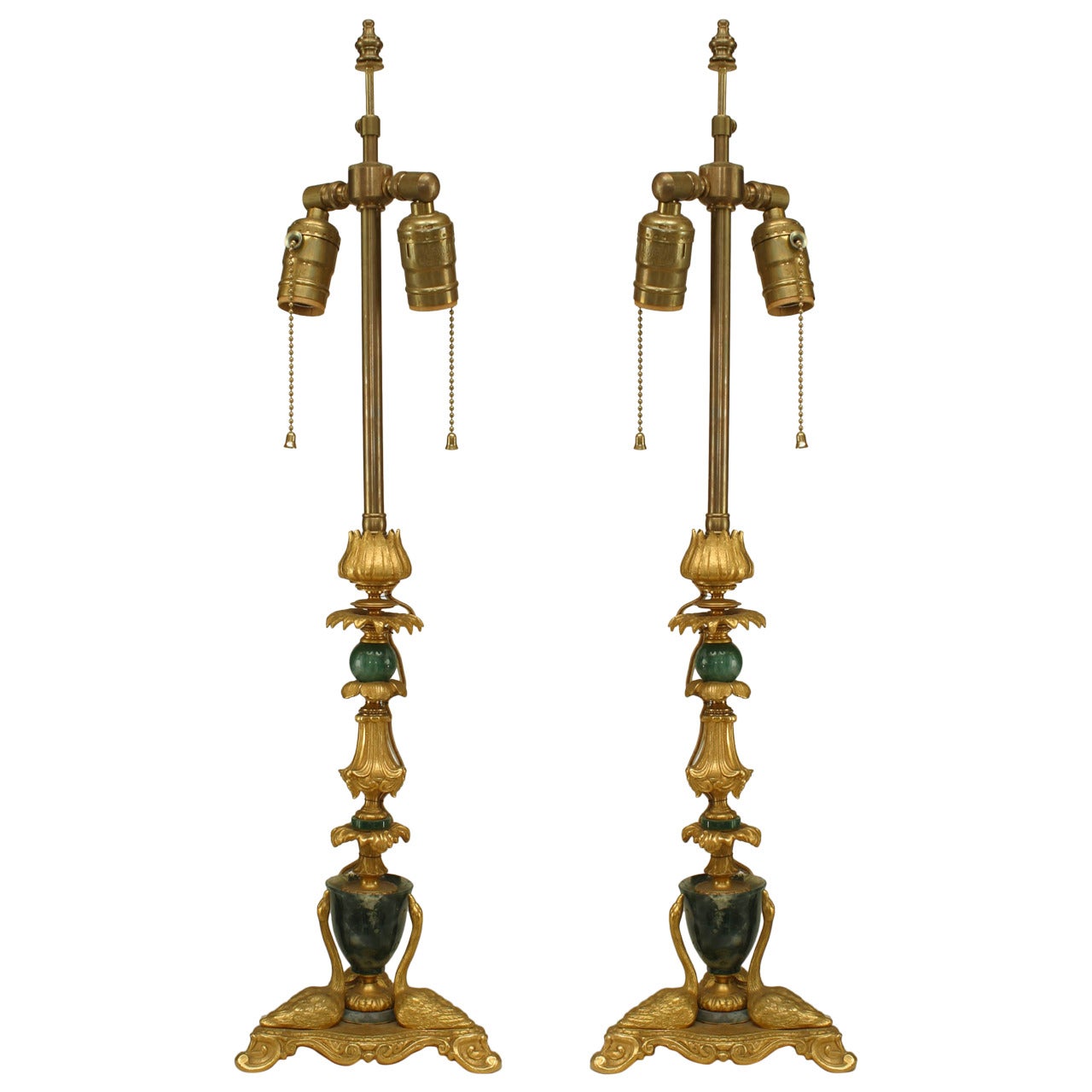 Pair of French Louis XV Bronze Dore Table Lamps