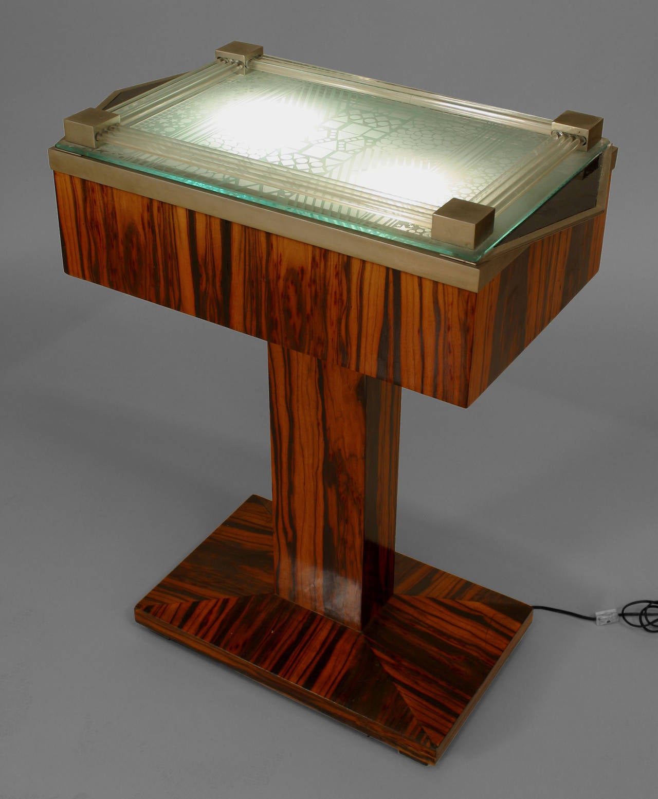 French Art Deco Illuminated Palisander Pedestal End Table For Sale at