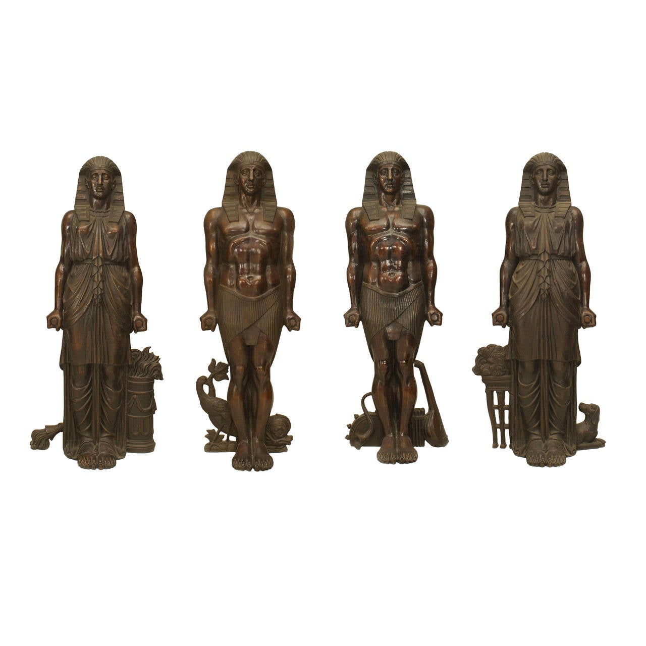 Set of Four Monumental 19th Century Egyptian Revival Statues For Sale