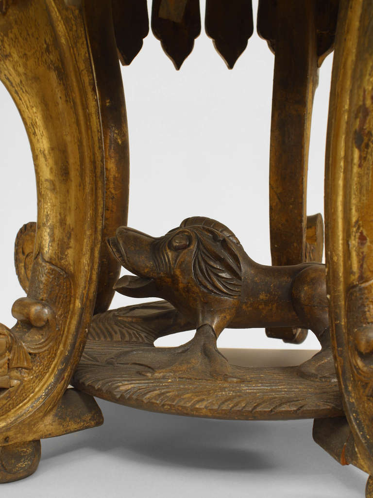 Wood Pair of 19th Century Chinese Gilt Carved Taborets