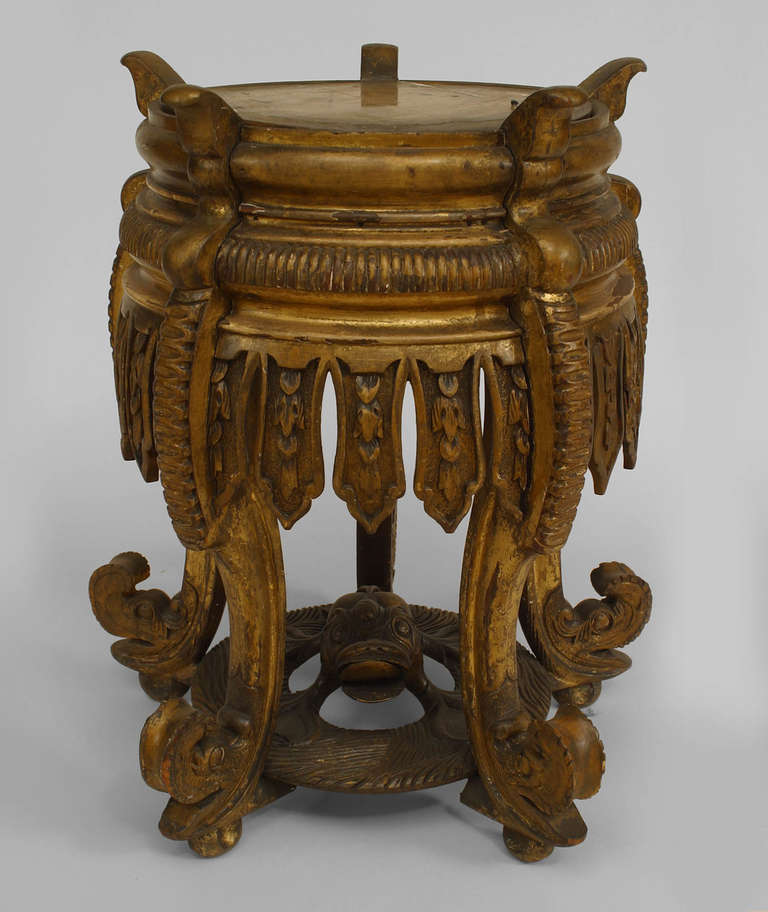 Pair of 19th Century Chinese Gilt Carved Taborets In Good Condition In New York, NY