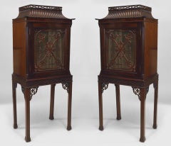 Used Pair of Chinese Chippendale Mahogany Curio Cabinets