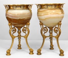 Pair of 19th Century French Onyx and Bronze Dore Mounted Urns