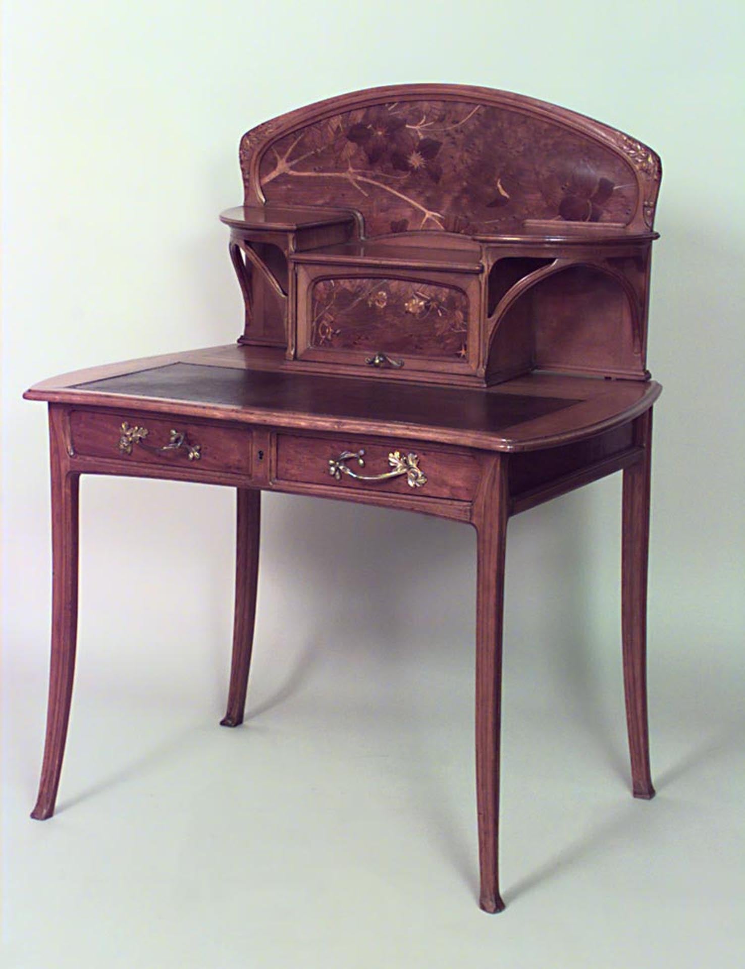 French Art Nouveau Inlaid Walnut Ladies Desk