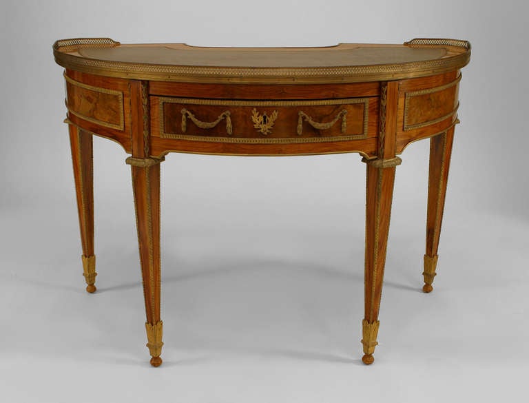 19th Century French Louis XVI Style Kingwood Demilune Desk For Sale