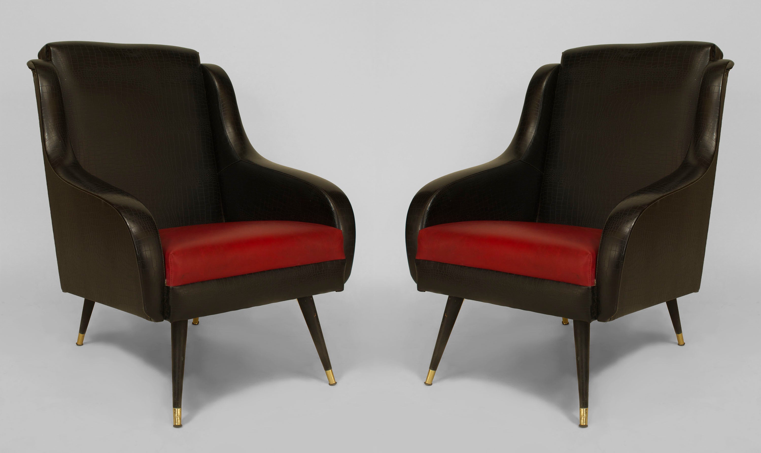 Pair of French Mid-Century Berg√©res Faux Alligator Armchairs For Sale