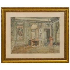XIX sec. Pittura ad acquerello con cornice in oro veneziano