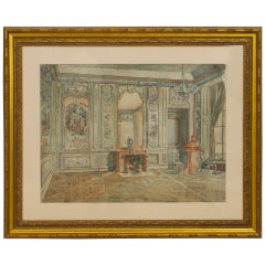 Antique 19th c. Venetian Gold-Framed Watercolor Painting