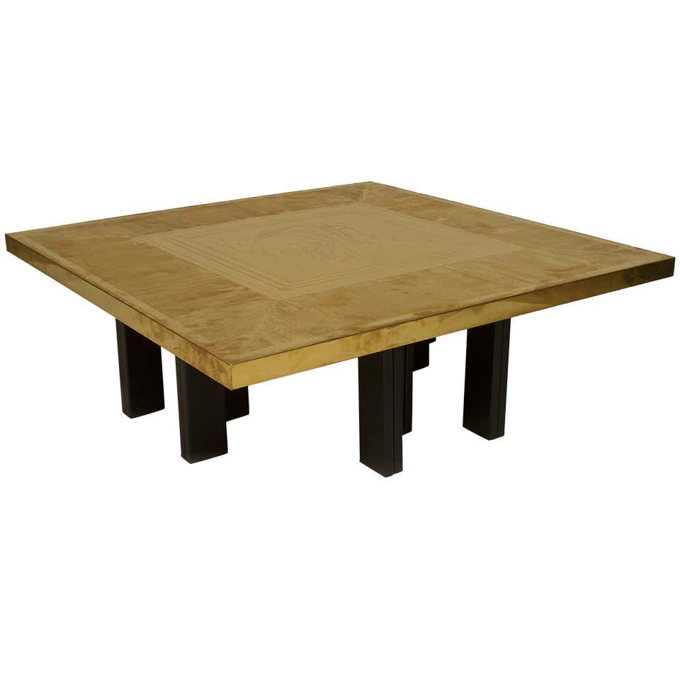 George Mathias Belgian Modern Square Etched Brass Coffee Table For Sale ...