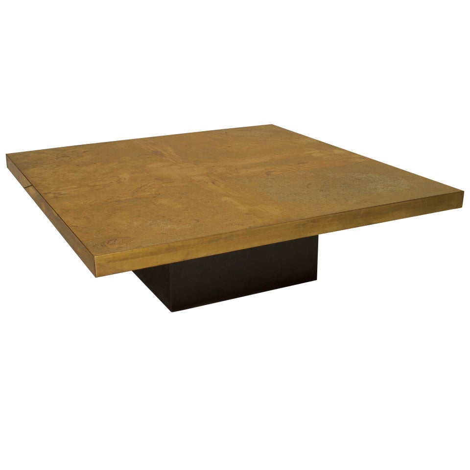 George Mathias Belgian Modern Square Etched Brass Coffee Table