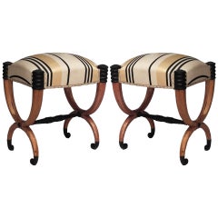 Pair of Continental Neoclassic Striped Benches