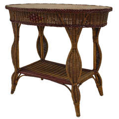 American Art Deco Natural Wicker End Table