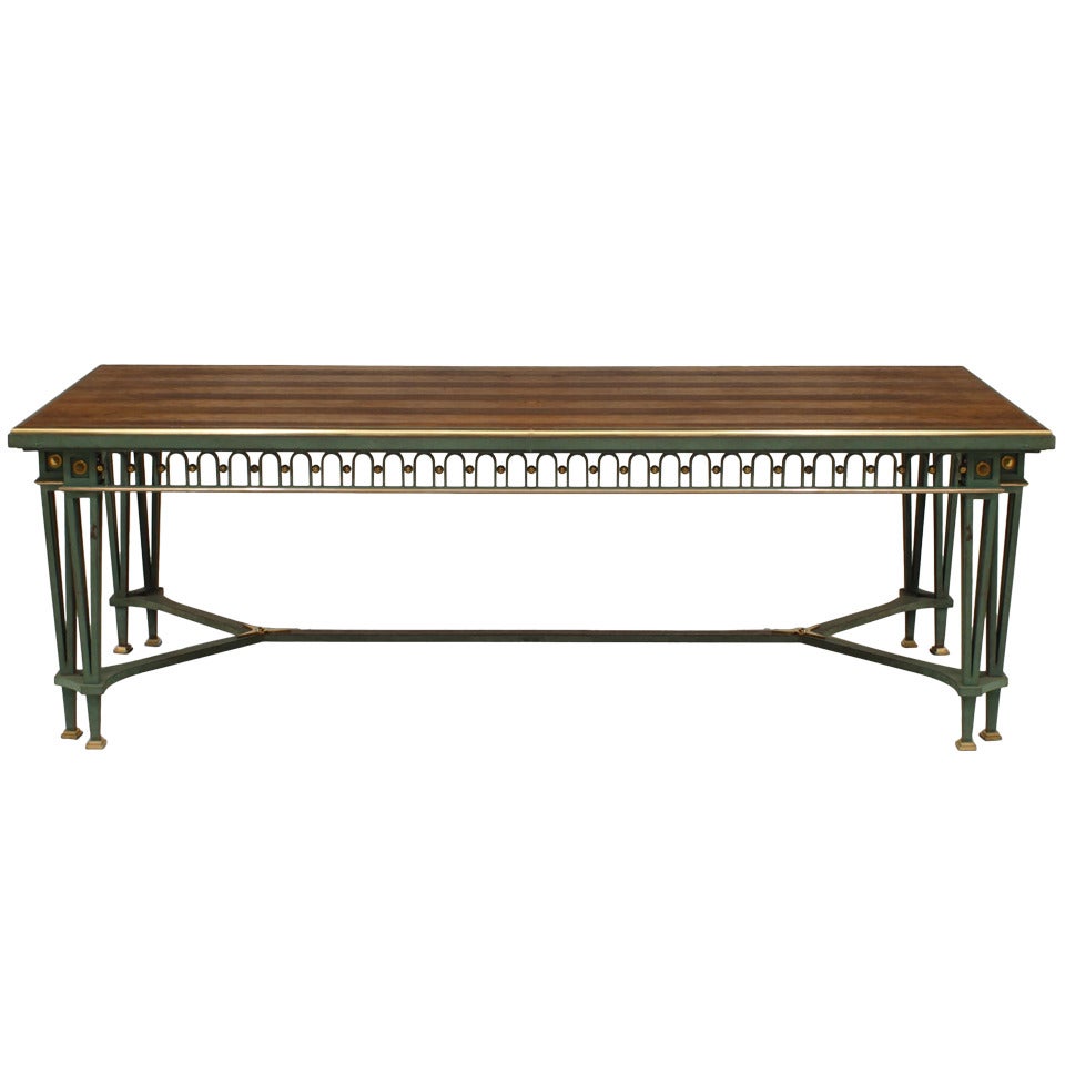 Poillerat and Quinet French Mid-Century Iron and Marble Dining Table