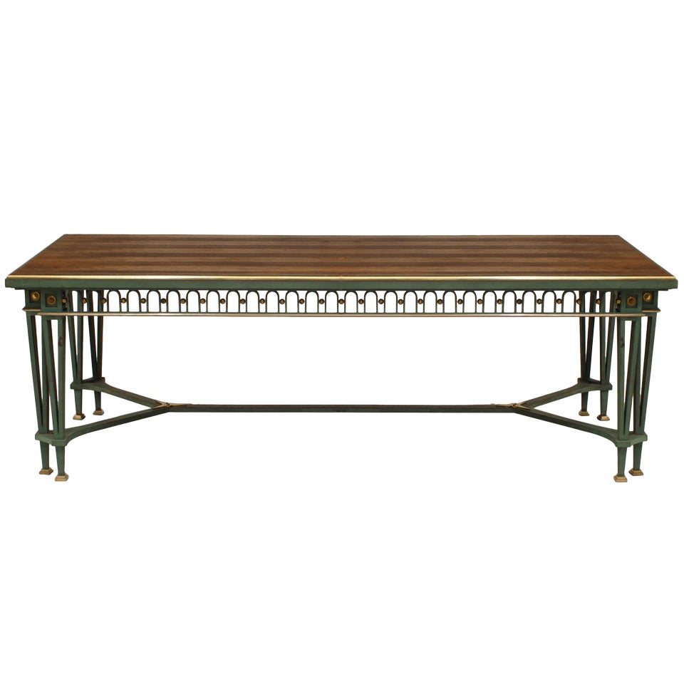 Poillerat and Quinet French Mid-Century Iron and Marble Dining Table For Sale