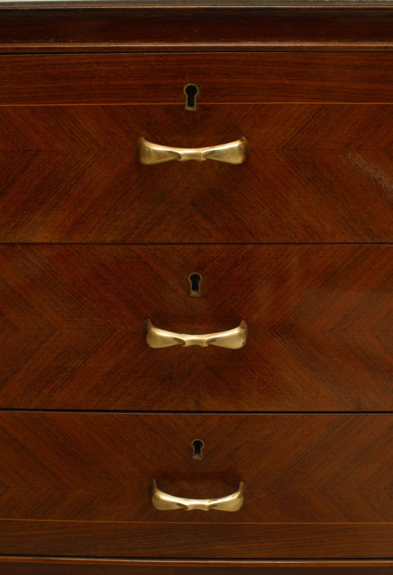 Rosewood French Art Deco Chest of Drawers with Brass Finishes