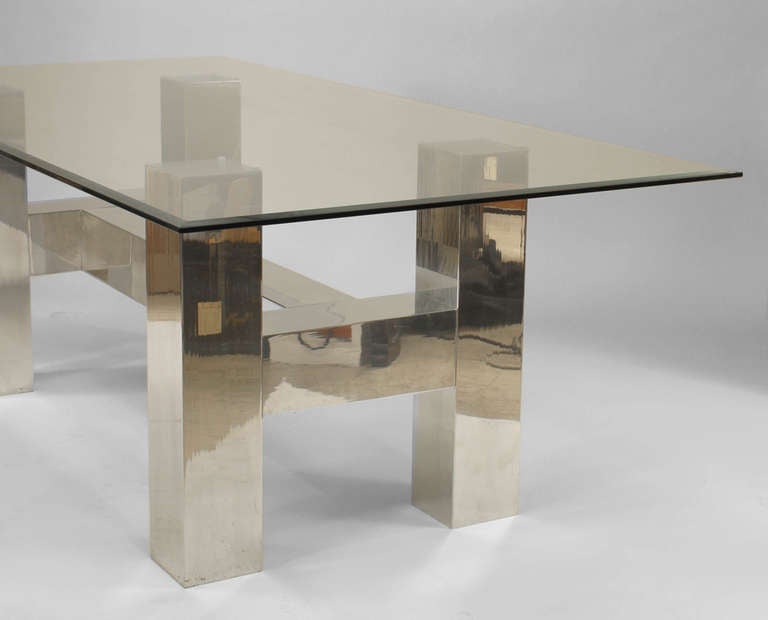 Mid-Century Modern American Glass and Aluminum Dining Table in the Style of Paul Evans