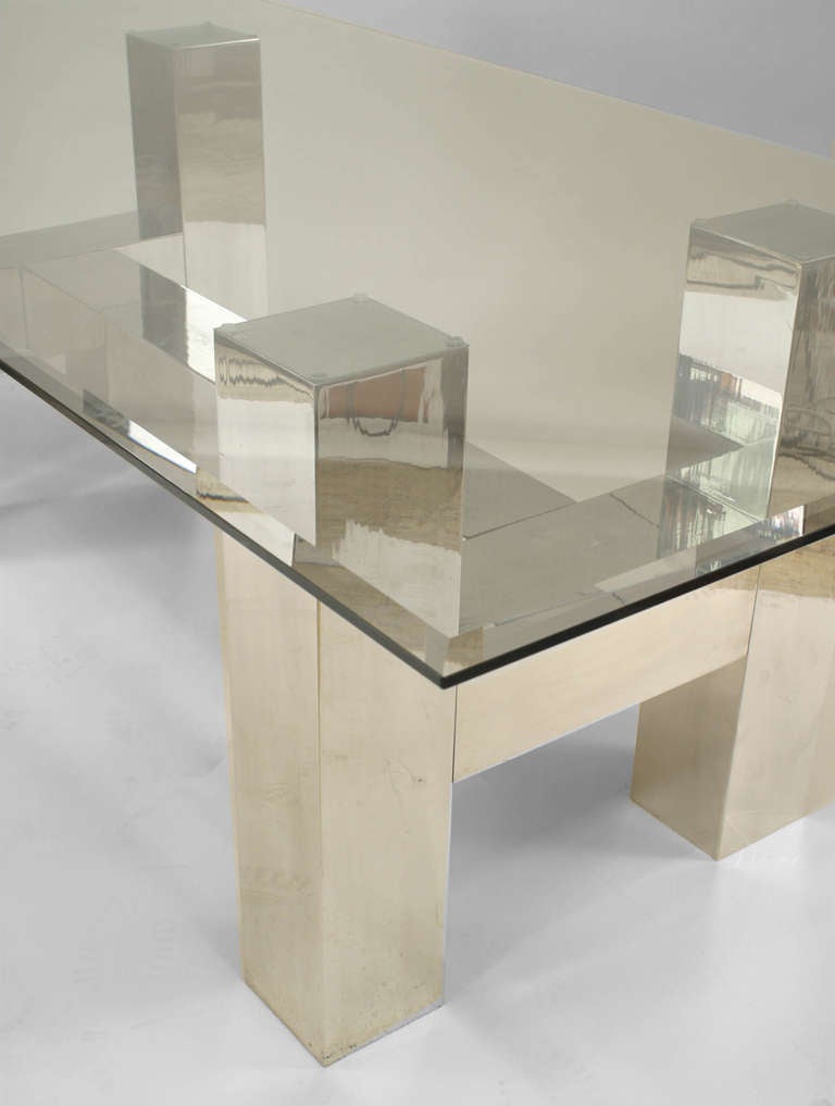 American Glass and Aluminum Dining Table in the Style of Paul Evans In Excellent Condition In New York, NY