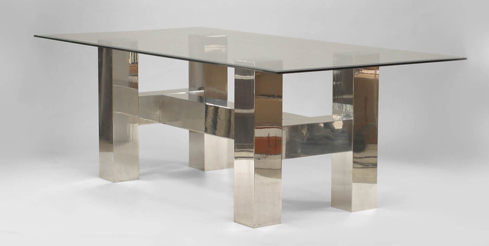 American Glass and Aluminum Dining Table in the Style of Paul Evans