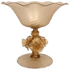 1940s Italian Gold Dusted Murano Glass Compote
