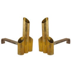 Pair of 20th Century French Brass Clustered Cylinder Andirons 6