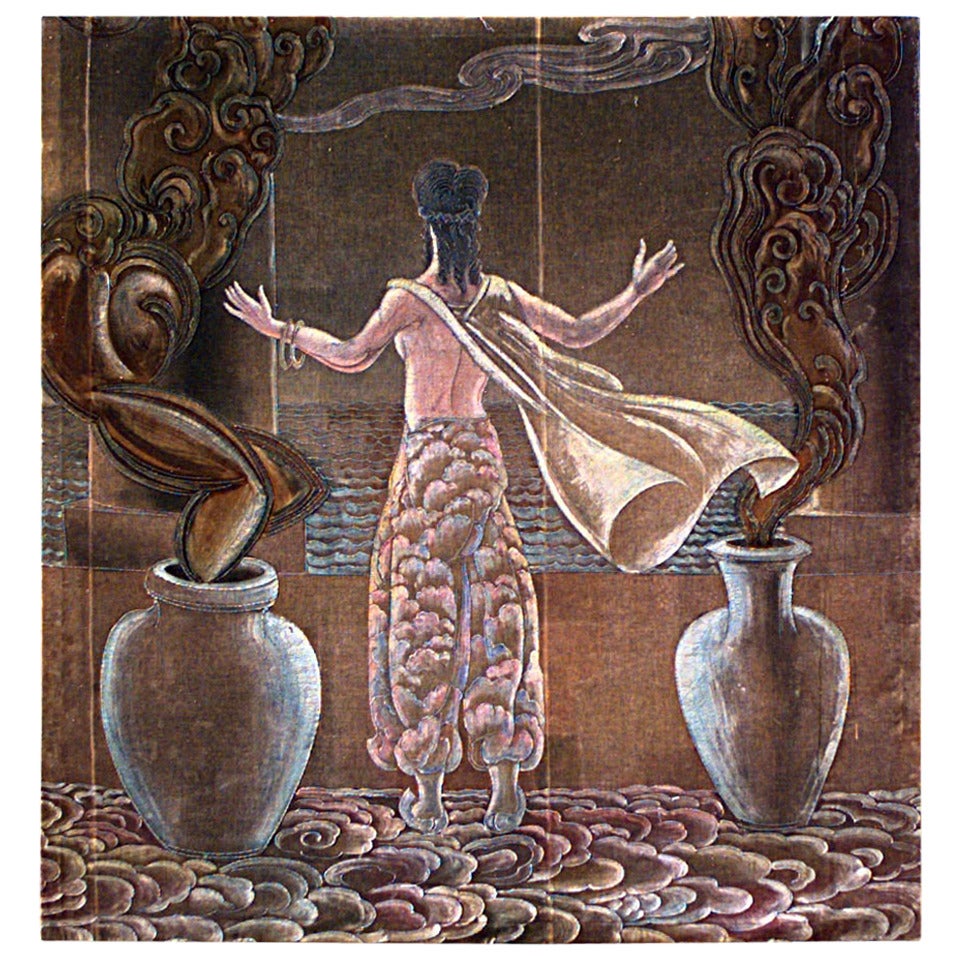 Persische Dame, Wandbehang aus Samt im Art déco-Stil