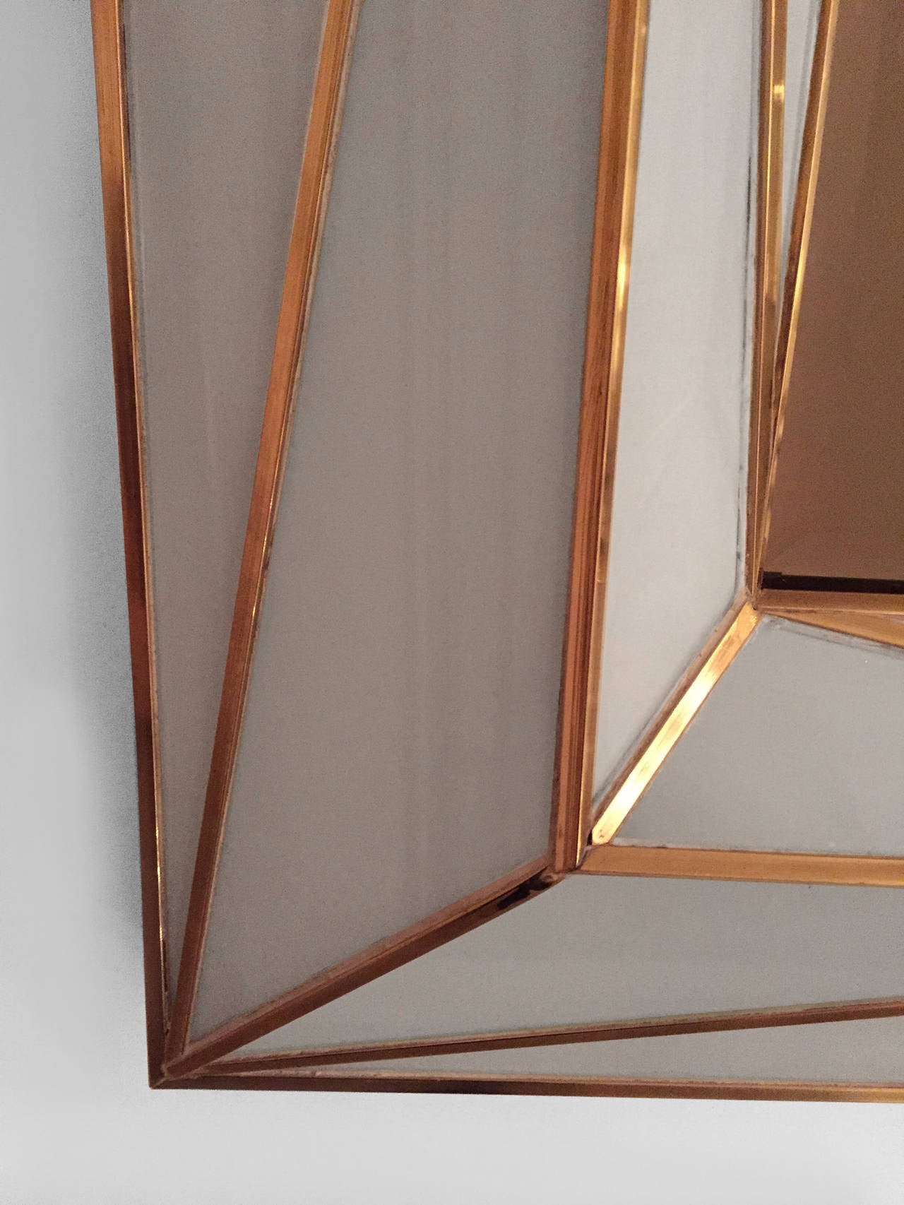 Contemporary Brass Inlaid and White Glass Mirror For Sale at 1stDibs