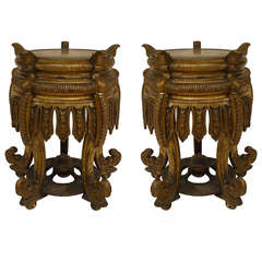 Used Pair of 19th Century Chinese Gilt Carved Taborets