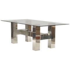 American Glass and Aluminum Dining Table in the Style of Paul Evans