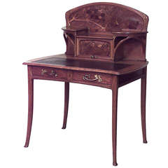 French Art Nouveau Inlaid Walnut Ladies Desk