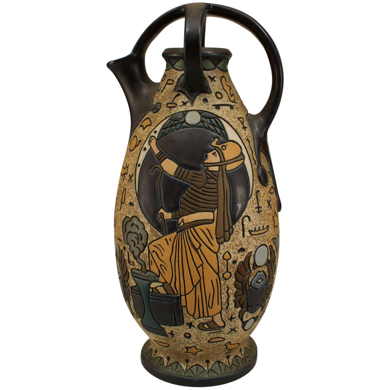 Early 20th c. Czechoslovakian Egyptian Revival Amphora For Sale