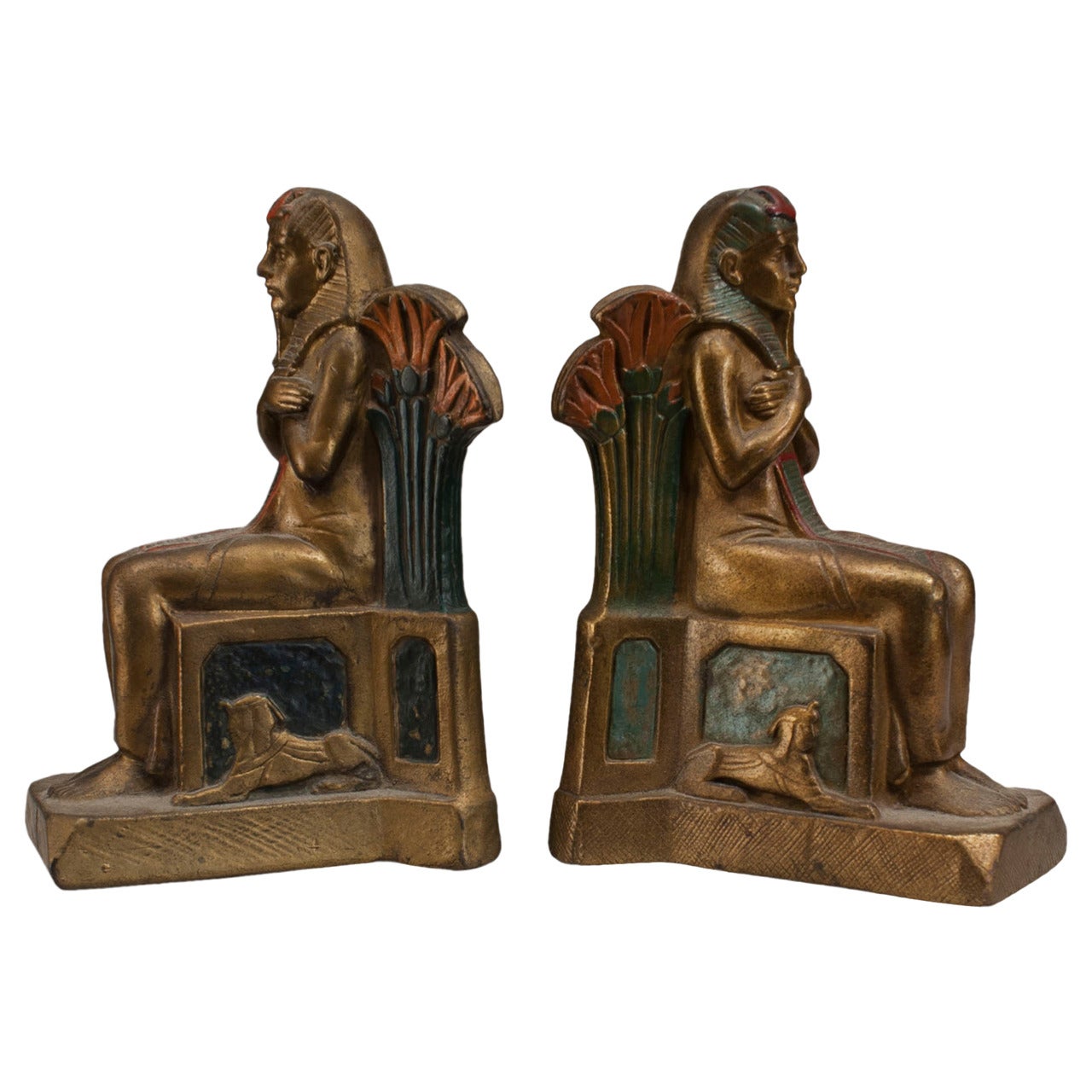 Pair of Early 20th Century Czech, Egyptian Revival Seated Pharaoh Bookends For Sale