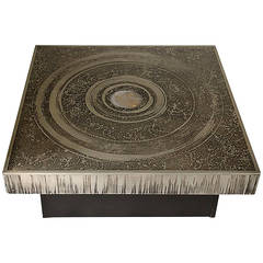 1970s Belgian Etched and Agate-Inset Aluminum Coffee Table, by Marc D'Haenens