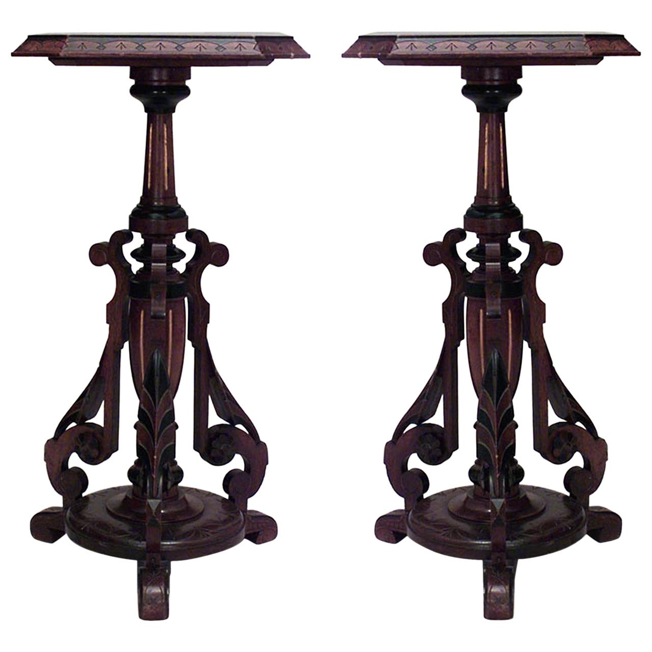 Pair of Victorian Eastlake Walnut Pedestals
