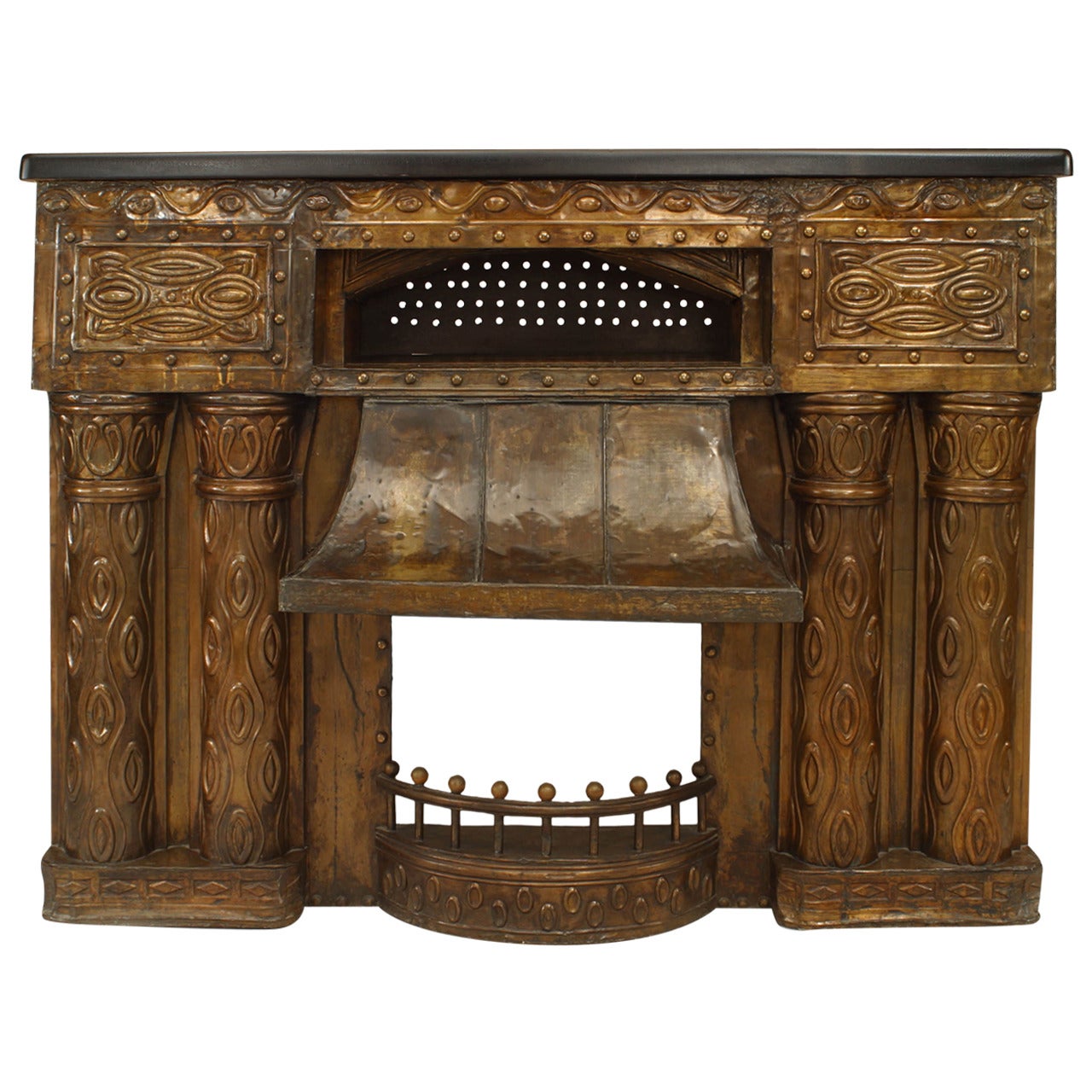 Austrian Secessionist Embossed Brass Fireplace For Sale