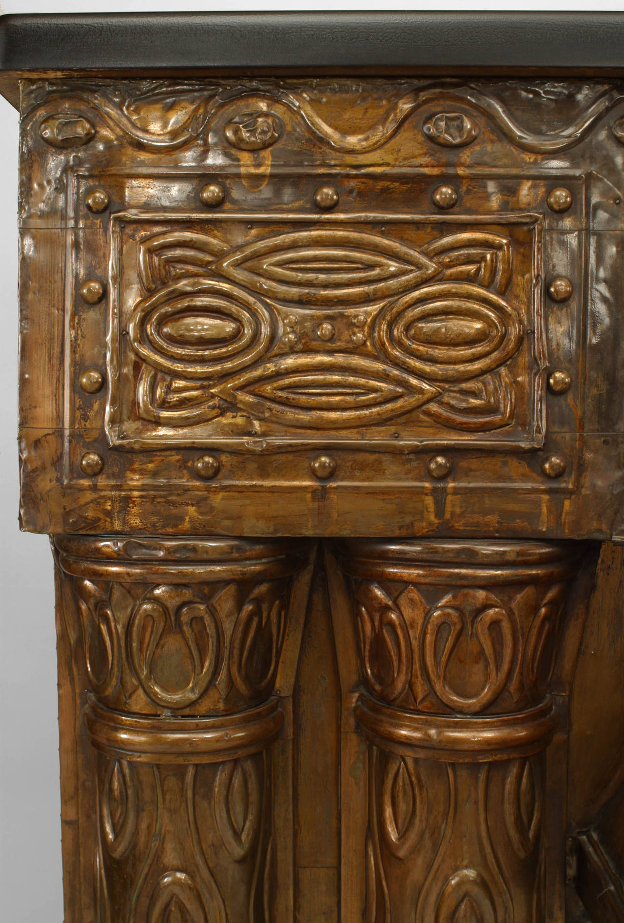 Austrian Secessionist Embossed Brass Fireplace In Excellent Condition For Sale In New York, NY