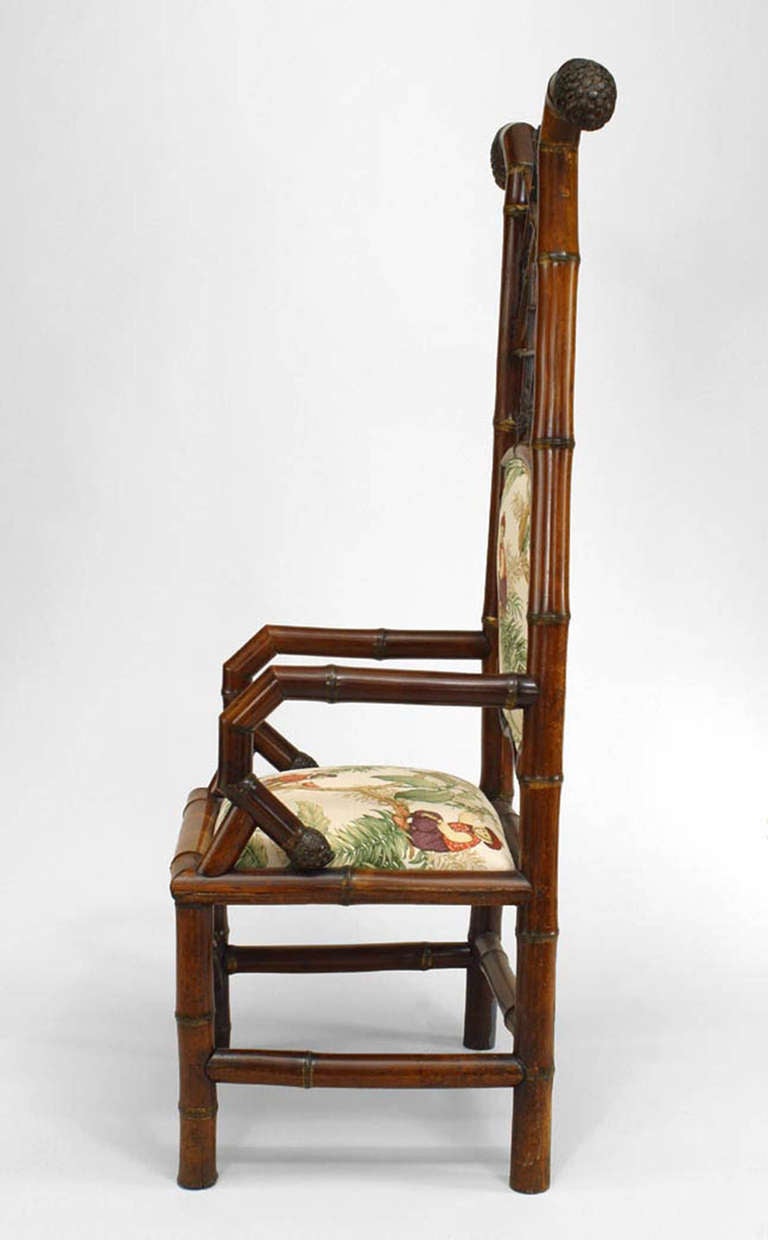 Regency Style bamboo open arm chair with high back design and upholstered seat and back panel (19/20th Cent.)
