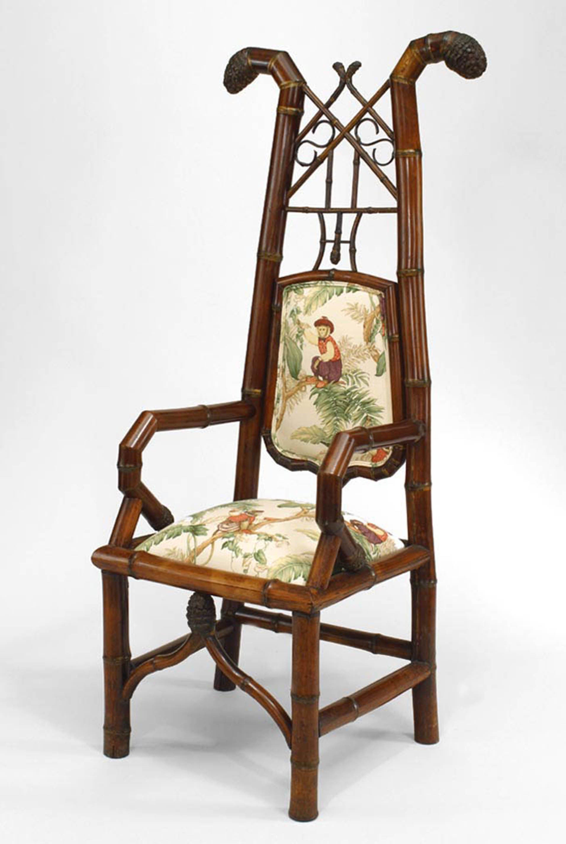 Regency Style Bamboo Upholstered Arm Chair For Sale
