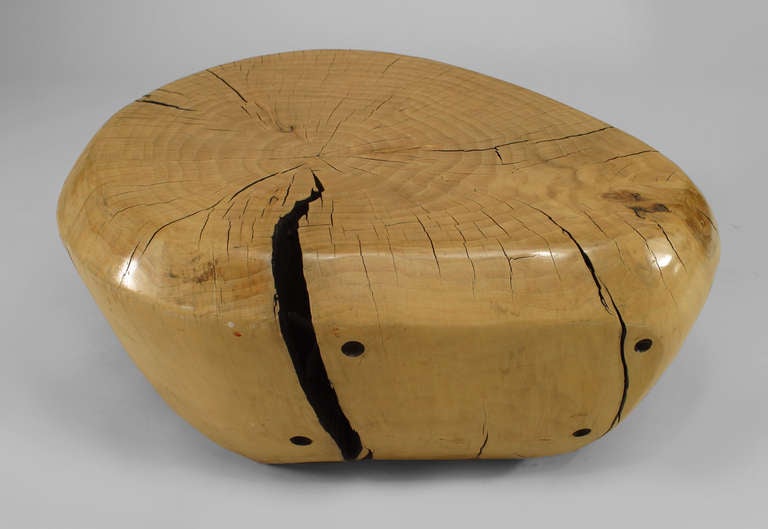 Freeform design sculptural cottonwood coffee table with vivid graining and natural splits (signed Daniel Pollock 2006)