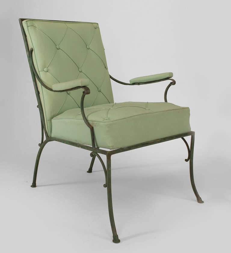 Pair of Fine French 1940s Green Painted Iron Arm Chairs For Sale at 1stdibs