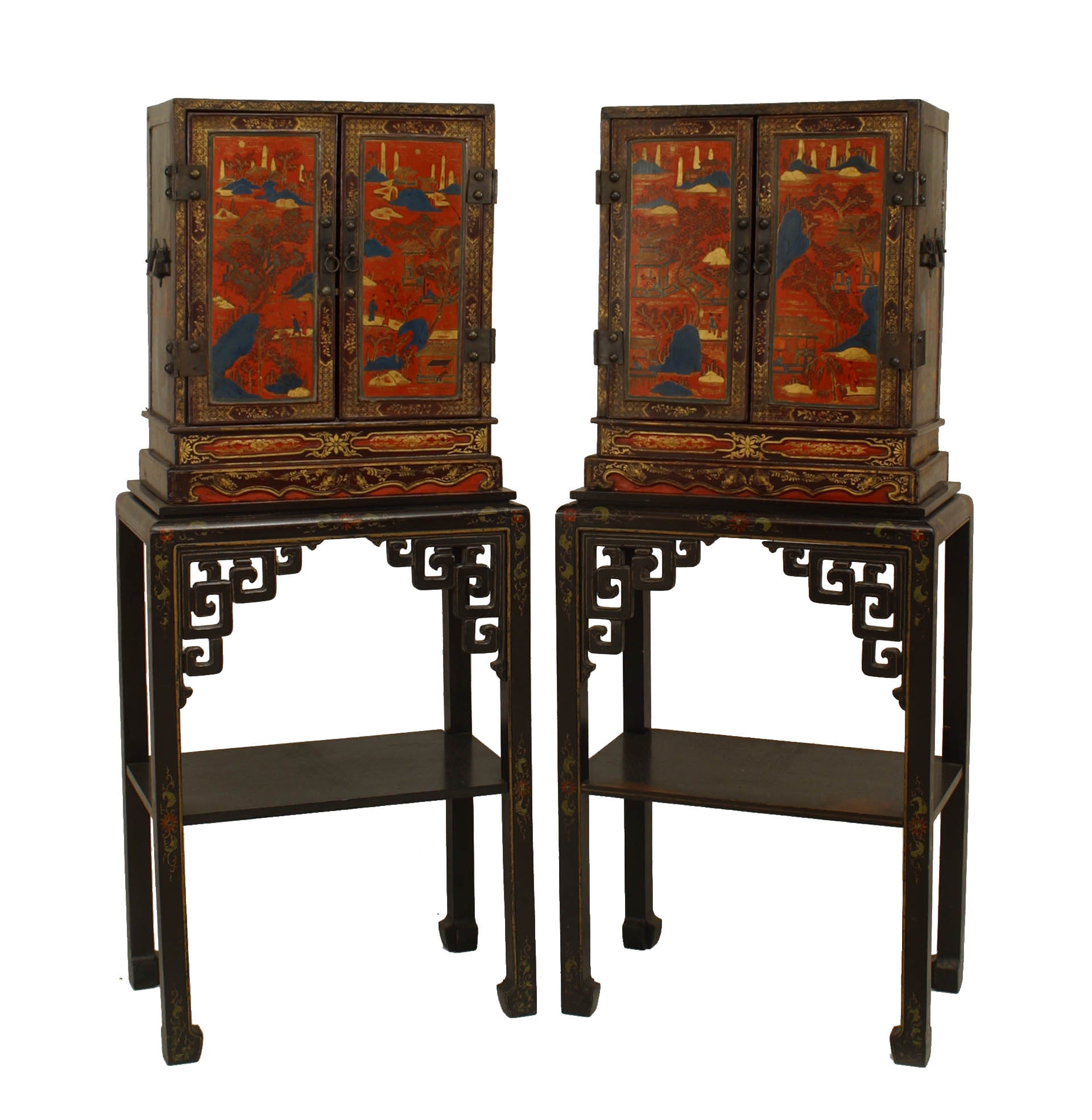 Pair of Chinese Decorated Lacquered Cabinets