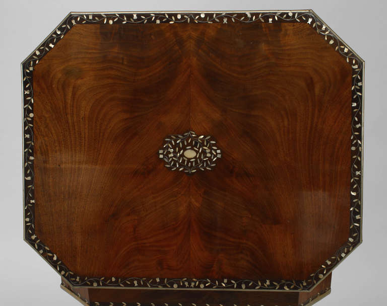 Walnut 19th Century Biedermeier Pearl Inlaid Sewing Box Table
