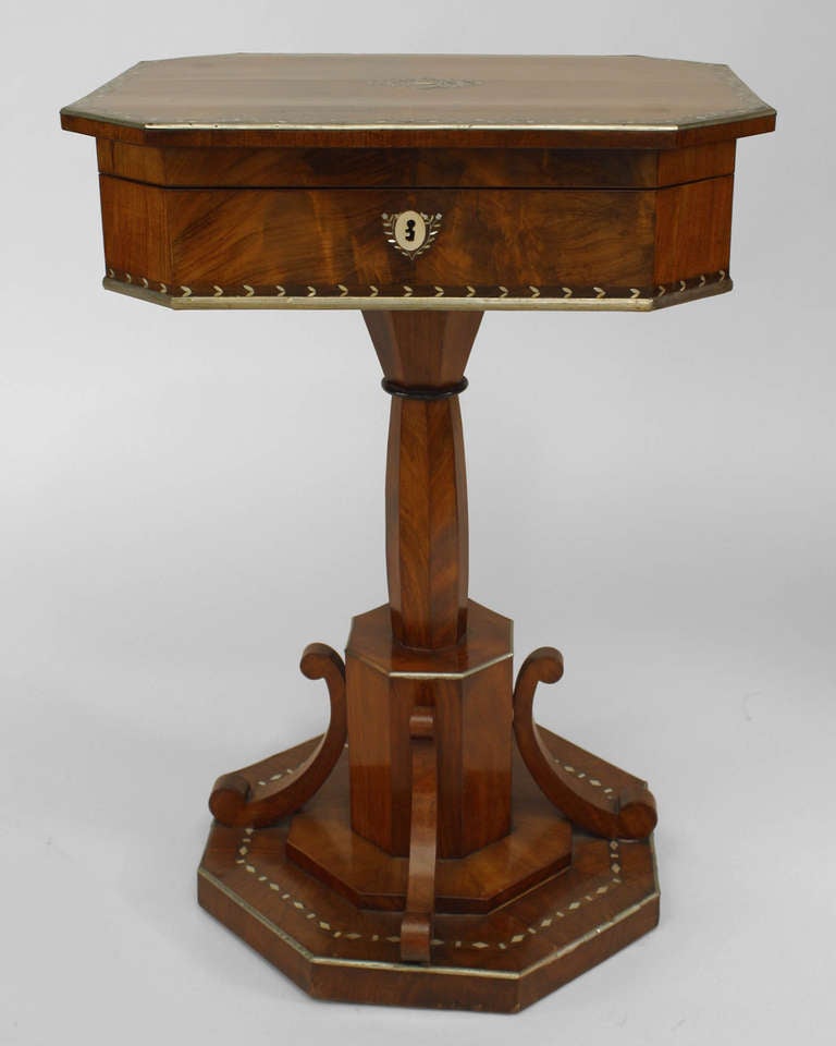 Austrian 19th Century Biedermeier Pearl Inlaid Sewing Box Table