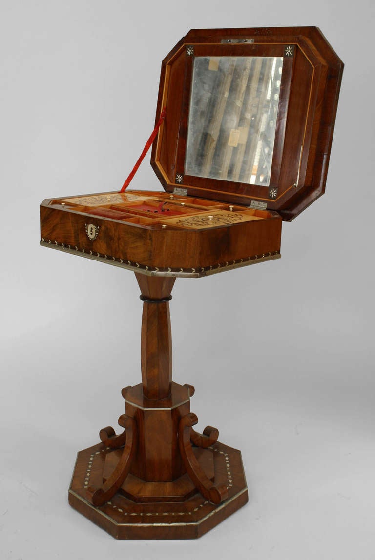 19th Century Biedermeier Pearl Inlaid Sewing Box Table In Good Condition In New York, NY