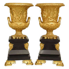 Pair of French Empire Style Ormolu Vases after the Medici Vase