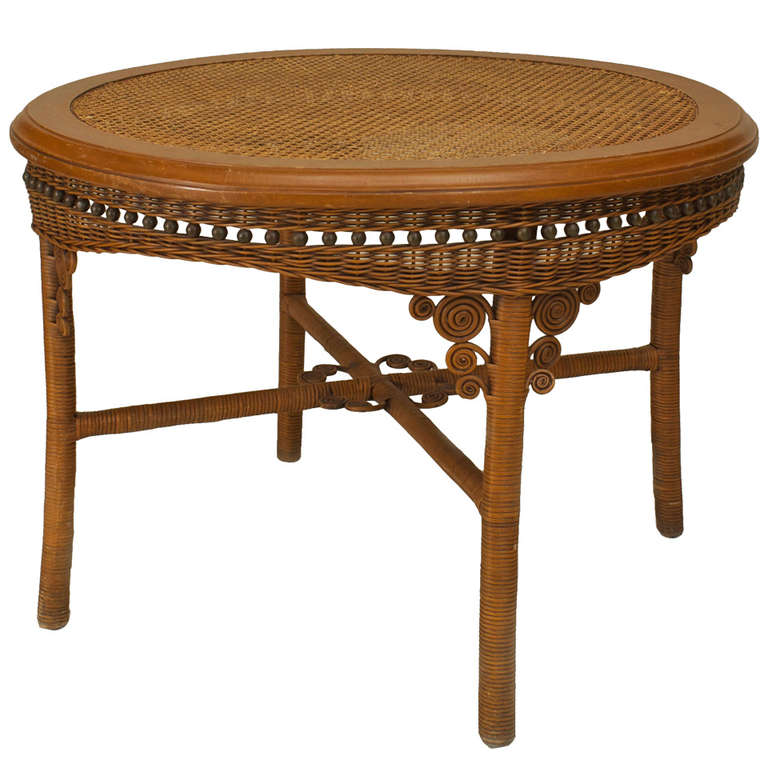 American Victorian Wicker Dining Table For Sale