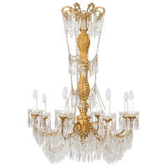 19th c. Italian Draped Crystal and Giltwood Chandelier