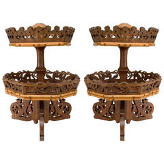 Pair of French Provincial Tiered Walnut Fleur de Lis Centerpieces